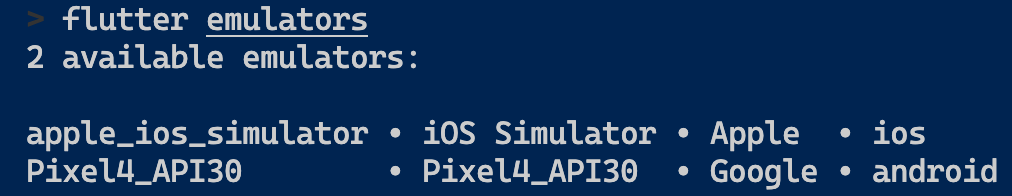 Flutter Emulators output